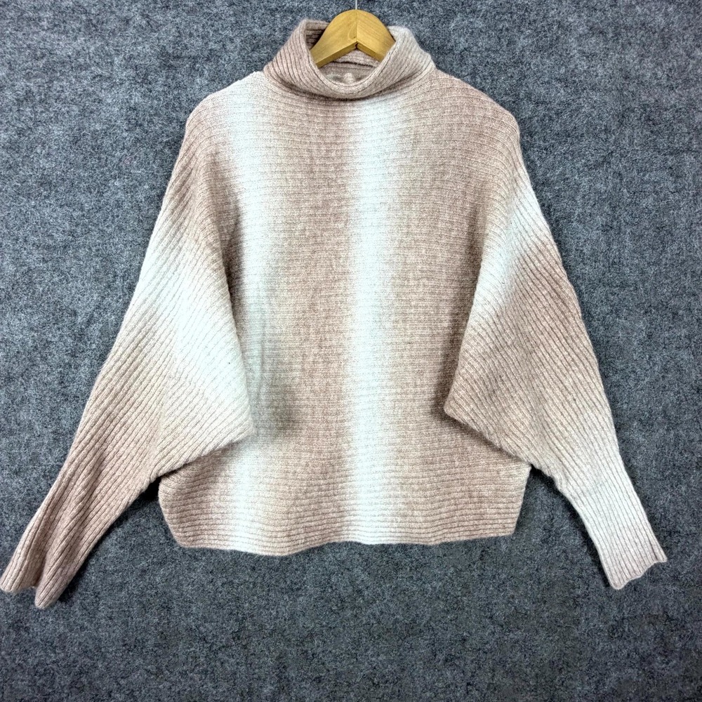 Cupio Ombre Sweater Women XL Beige White Gradient Ribbed Dolman Sleeve Slouchy
